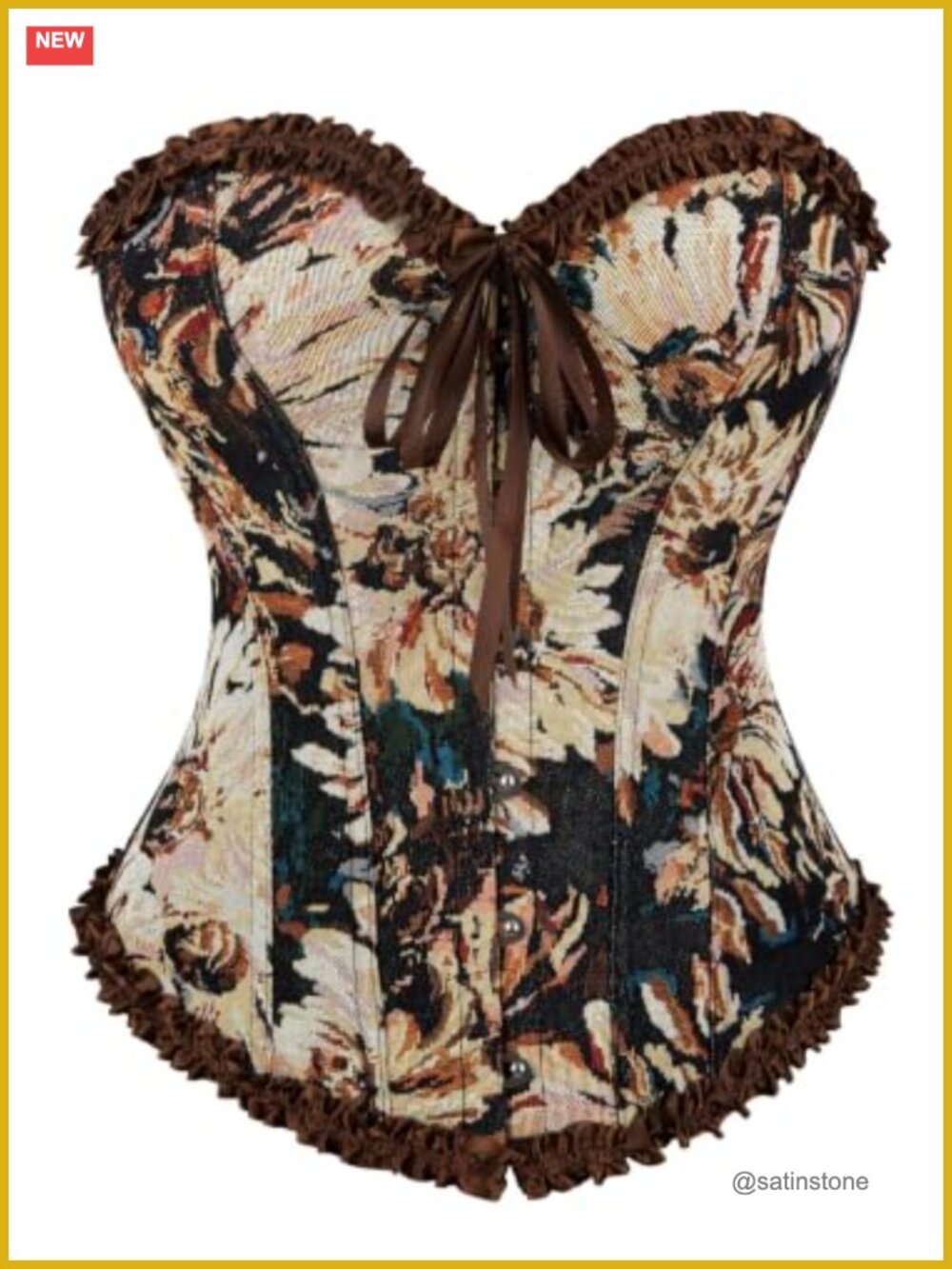 Women's Vintage Renaissance Floral Corset Top Steel Boned Lace Up Bustier